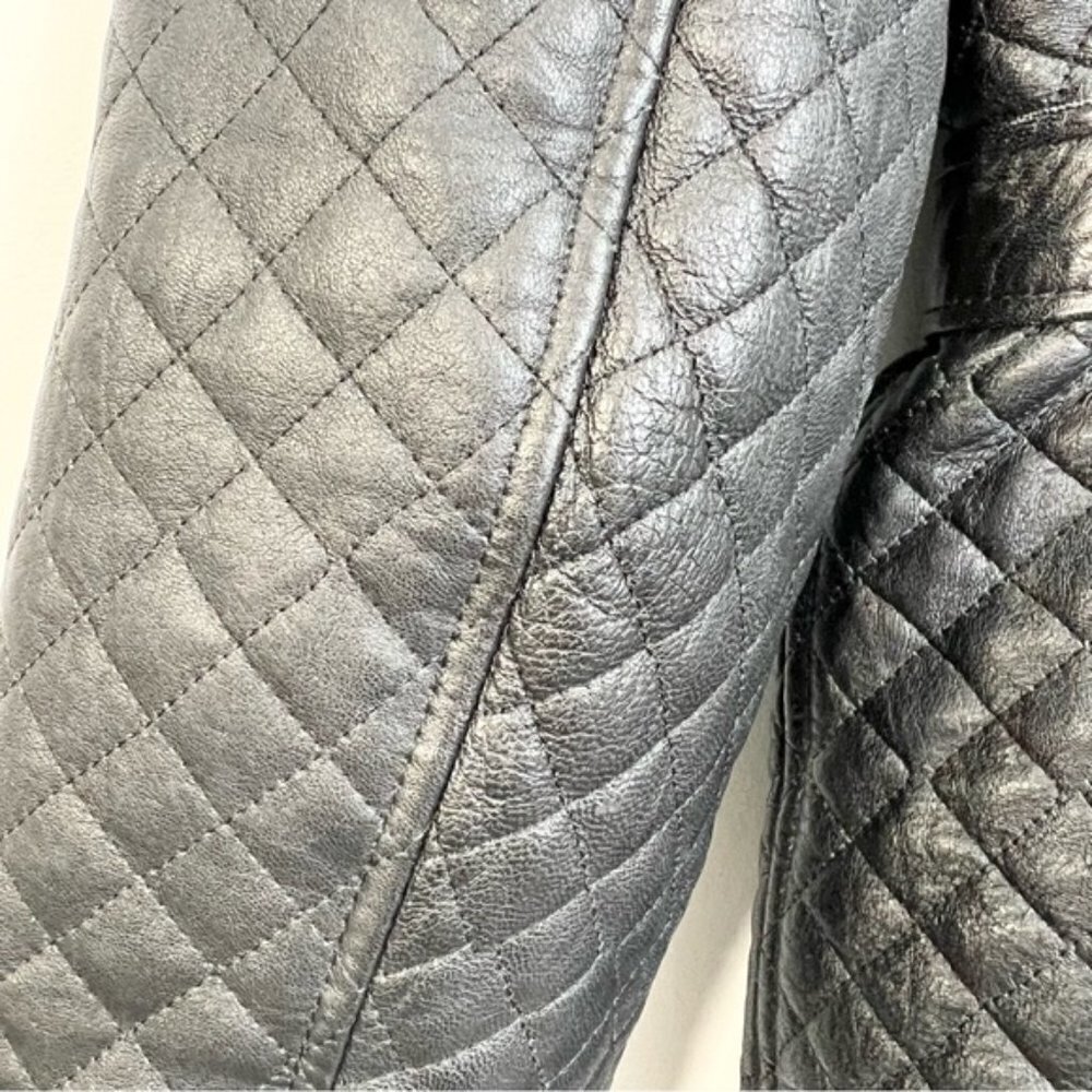 Black quilted leather 3/4 length belted jacket M - Picture 12 of 15
